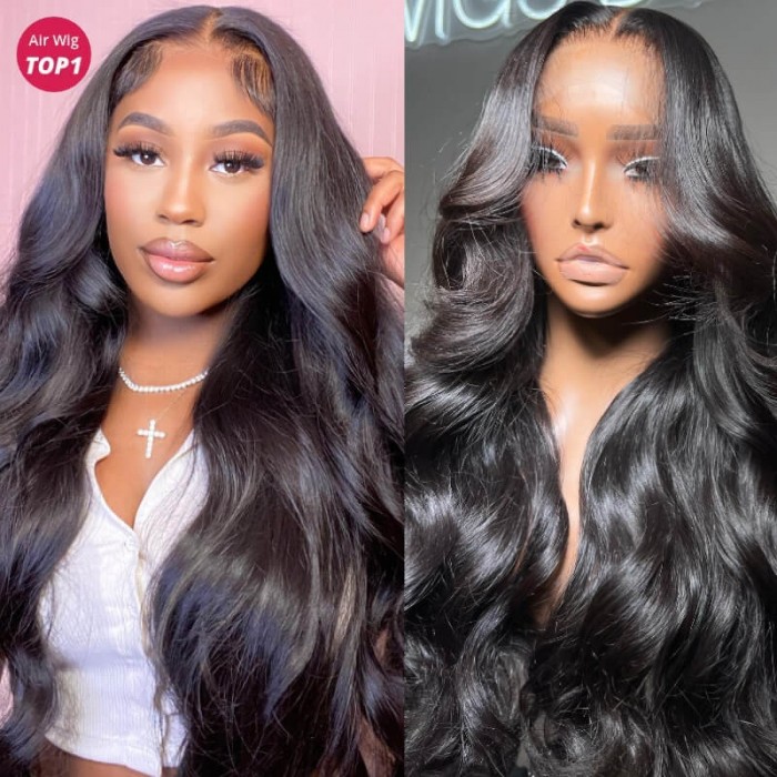 UNice Light Weight Breathable Cap 13x4 Pre Cut Lace Front Body Wave Black Wig