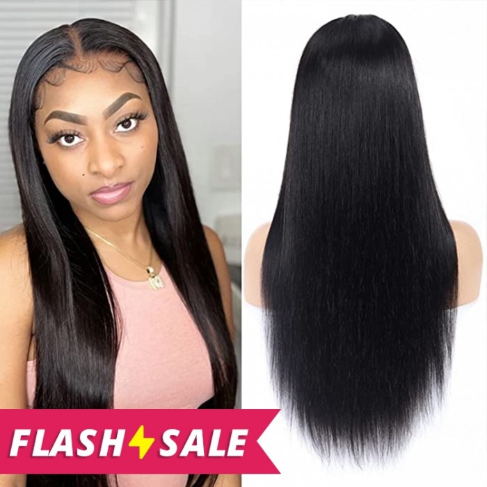 Flash Sale 18 Inch 5x5 HD Lace Closure Straight Wig Pre Plucked Natural Black Human Hair