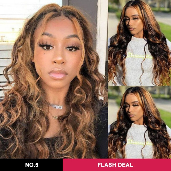 Flash Sale Balayage #FB30 Body Wave Lace Front T Part Wig 16 Inch Shadow Root Bronde Highlight Wigs