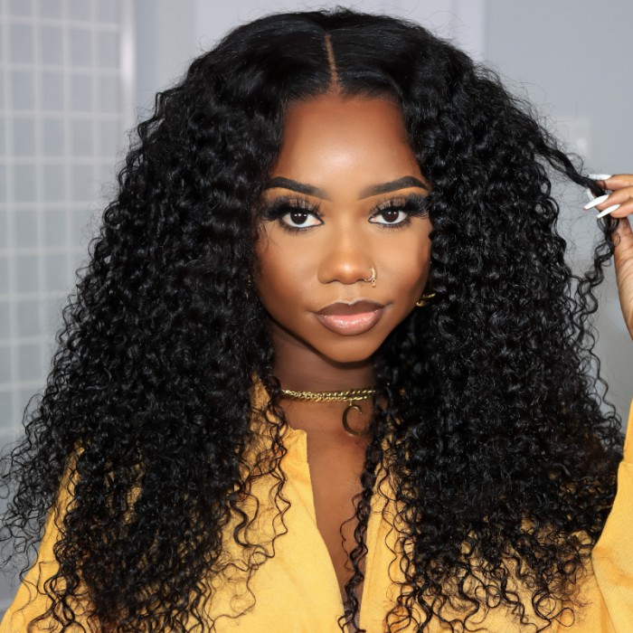 UNice Wefted Capless 13x4 Lace Front Curly Black Ready To Wear Glueless Wig