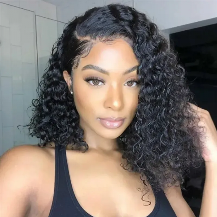 UNice Whatsapp Special Offer Coily 13x4 Lace Front Short Black Human Hair Wig 