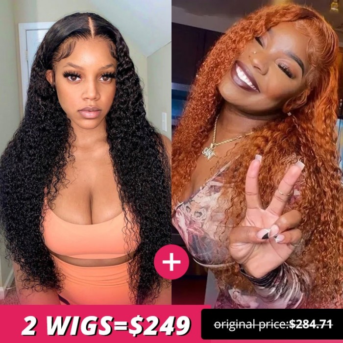 18 Inch Jerry Curly Lace Closure Wigs and 14 Inch Ginger Color Lace Part Jerry Curly Wig