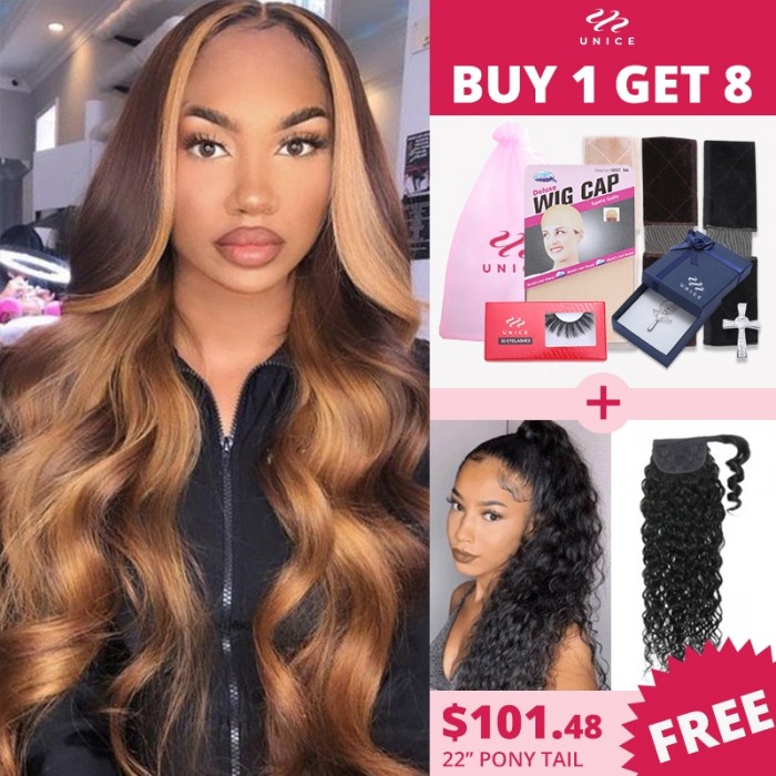 Brand Day BOGO Free  Blonde Money Piece Balayage Loose Wave Lace Wig with Face Framing Highlight
