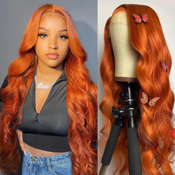 UNice Whatsapp Special Offer Ginger Orange Body Wave Human Hair Lace Part Wigs for Sale