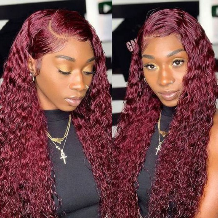 Mother's Day Lace Wigs Burgundy 99j Hair Color Curly Wig