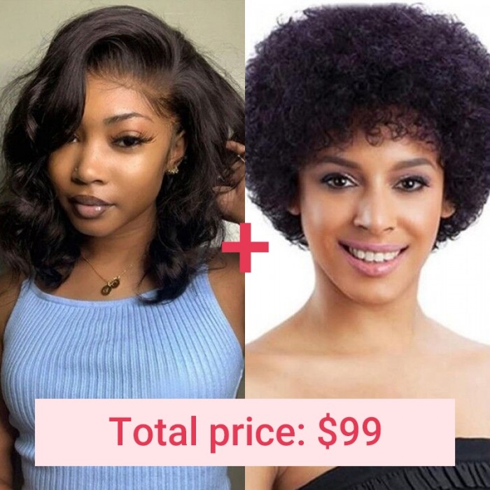 Unice Whatsapp 2 Wigs Flash Deal 14 Inch T Part Lace Wig and Afro Wig High Quality Wig