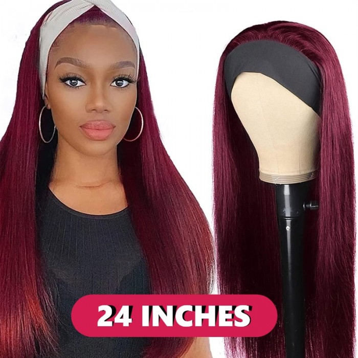 UNice Easy Install Affordable Headband Wig #99J Burgundy Red Colored Straight Human Hair Glueless Wigs