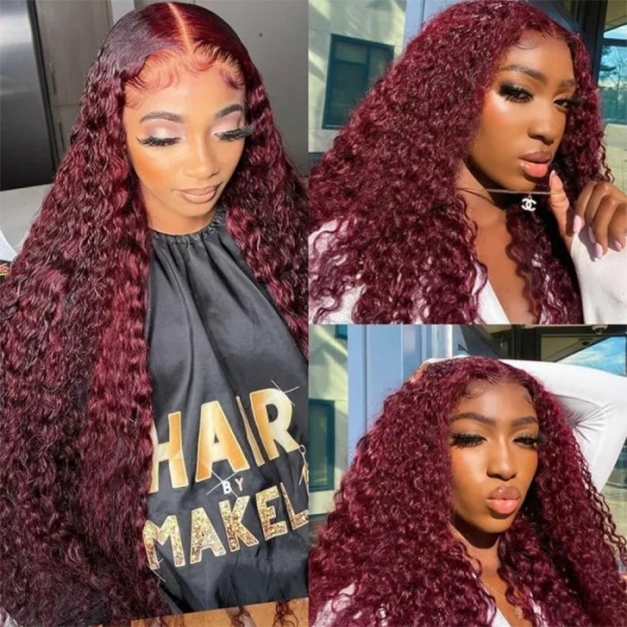 99j Hair Color Curly Lace Part Human Hair Wig