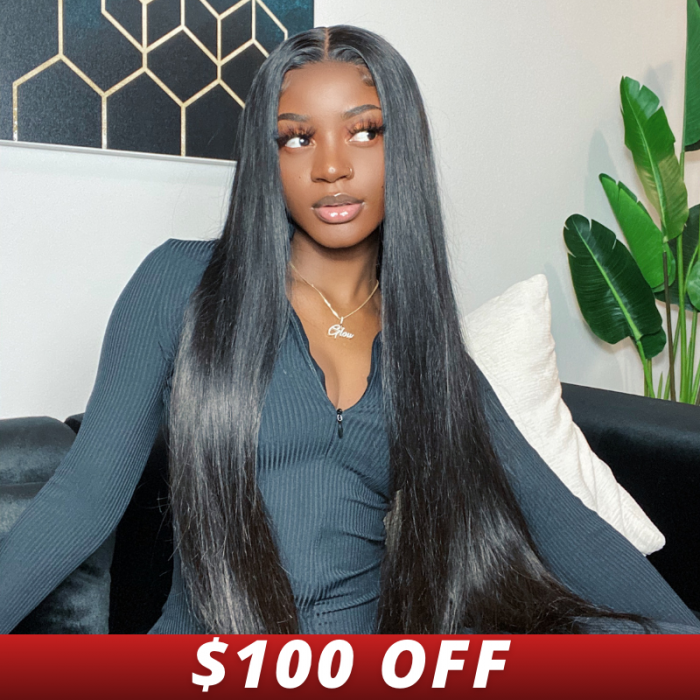 UNice $100 Off Natural Black 5x5 HD Lace Closure Virgin Straight Hair Wig Human Hair Wigs