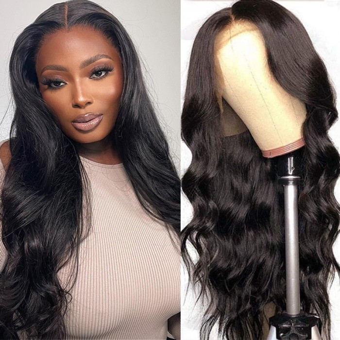 UNice Body Wave HD Invisible Lace Front Human Hair Wigs 13x4 Natural Color Pre Plucked 180% Density