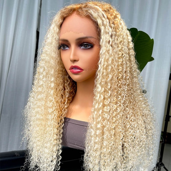 UNice Light Blonde With Honey Brown Roots Curly Lace Front Wig