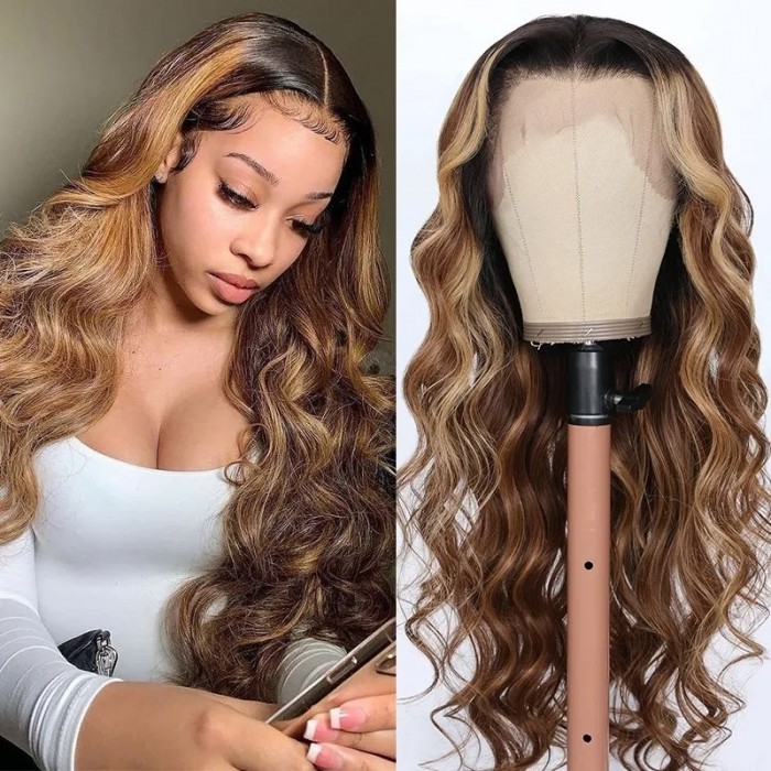 UNice Balayage Highlight Ombre Loose Wave Human Hair Lace Front Wigs