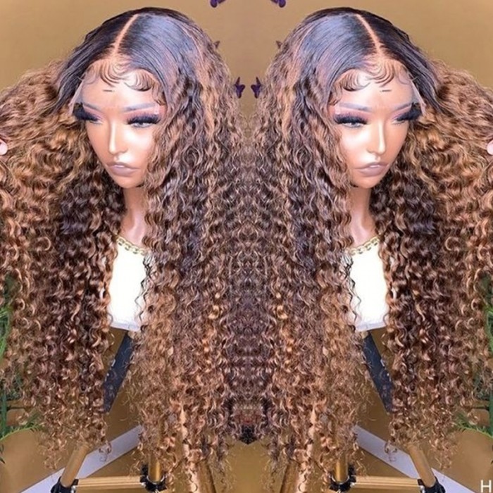 UNice Toffee Brown With Highlights And Cute Curls 13x4 Lace Front Wigs