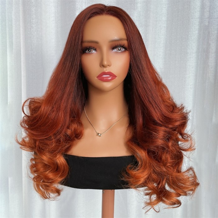 UNice 13x4 Lace Front Reddish Brown To Dark Orange Wig With Big Spiral Curls Gingie