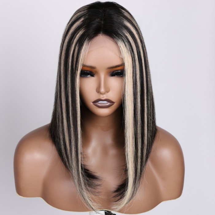 UNice 4x0.75 Lace Part Bob Straight Wig With Y2k Chunky Blonde Highlights