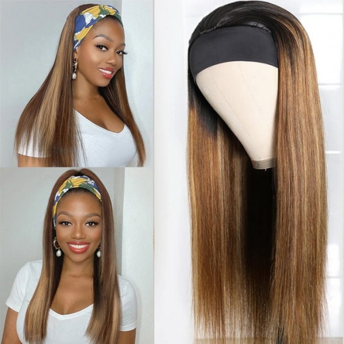 UNice Hair Ombre Dark Roots Honey Blonde Human Hair Wig 150% Density Headband Straight Glueless Wigs for Women