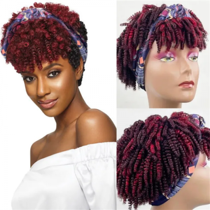 UNice Glueless Spring Twist Headband Short Wig With Dark Red Highlights