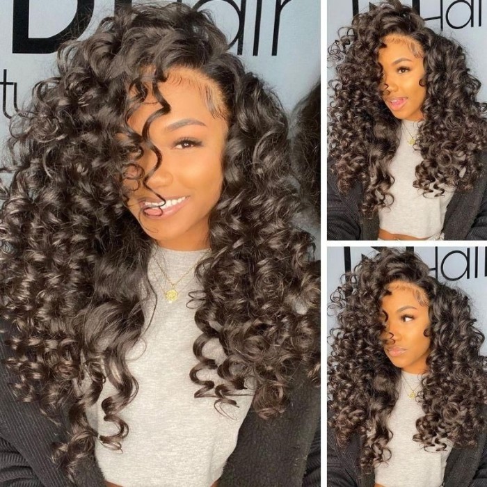 UNice Natural Black 13x4 Wavy Human Hair Wig With Ringlets Curls