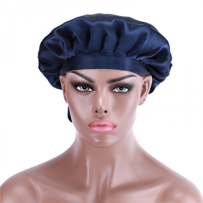 UNice Adjustable Satin Dark Blue Night Cap Sleeping Hat For Making Wigs Nightcap For Women