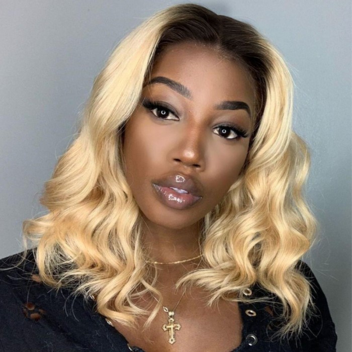 UNice 613 Blonde Loose Wave Bob Wig With Dark Roots 13x4 Lace Front
