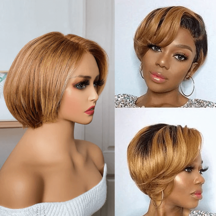 UNice Bixie Haircut Ombre Golden Blonde 13x4 Lace Front Bob Wig