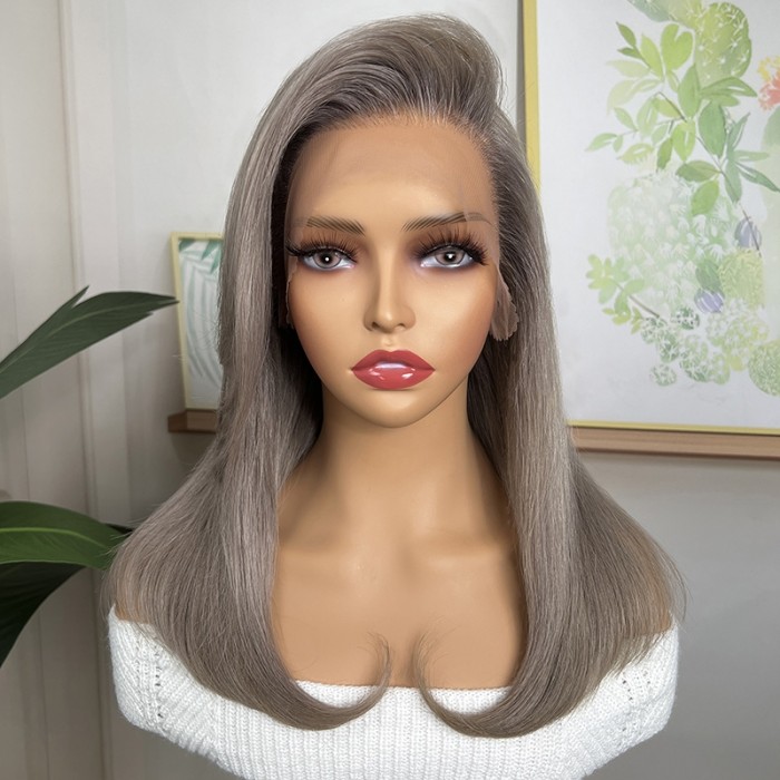 UNice Silver Grey 13x4 Lace Front Straight Free Part with Side Wavy Bob Wig