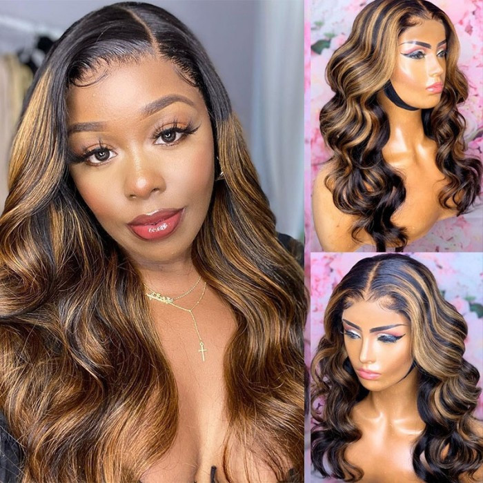 20Inch 150% Balayage Highlight Body Wave T Part Wig