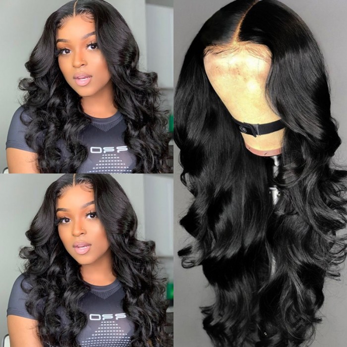  Body Wave Lace Front Wig 150 Density Lace Front Human Hair Wigs T Part Wigs Natural Black Color