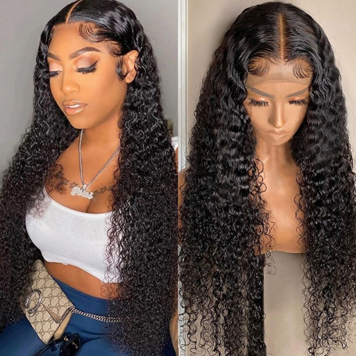 50% Off Brazilian Long Curly 13*4 Lace Front Wig 100% Virgin Human Hair Pre-plucked Natural Black