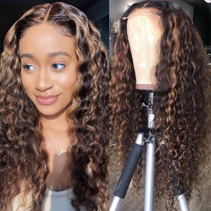 Dark Brown Balayage Highlights Lace Front Jerry Curly Wig
