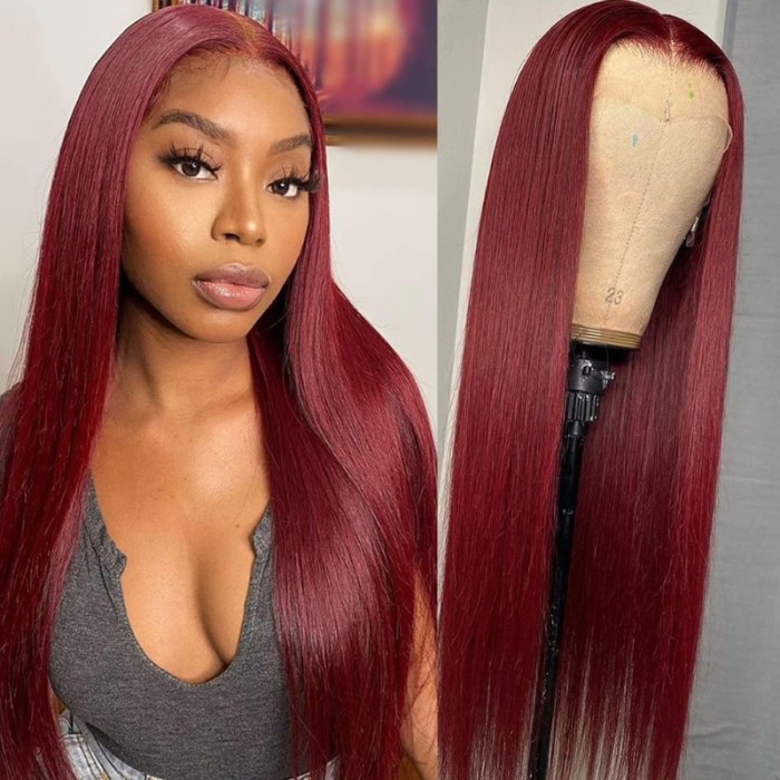 UNice 99J Straight Wig 13x4 Burgundy Lace Front Human Hair Wig 150% Density