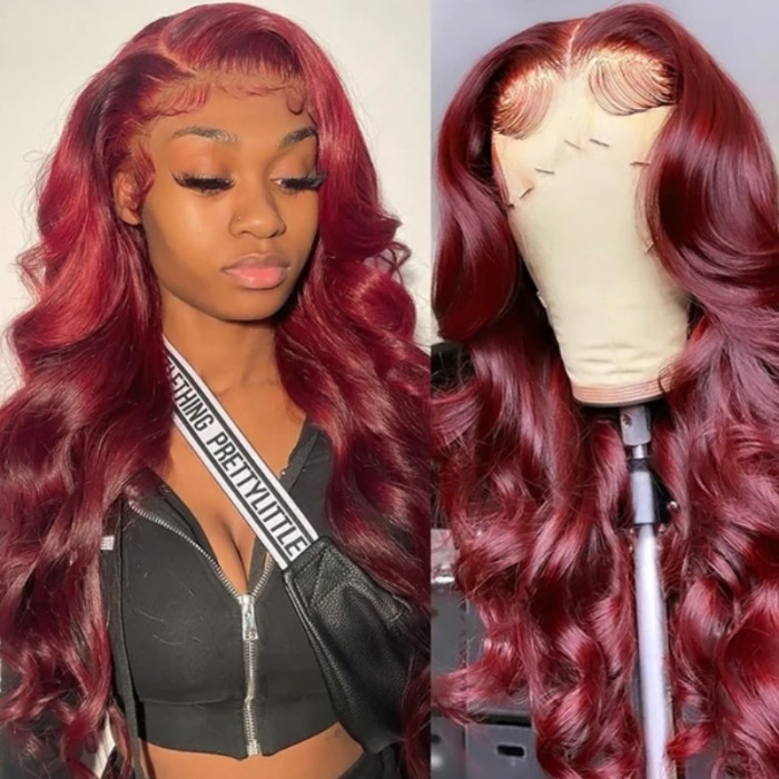 UNice Red Wine Burgundy Body Wave 13x4 Lace Front Lace Part Wig