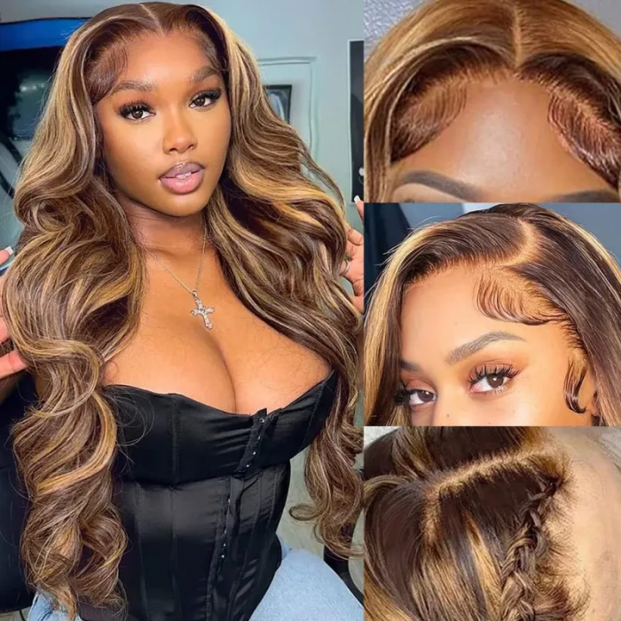 13x4 Lace Front Honey Blonde Highlight Body Wave Wigs With Baby 