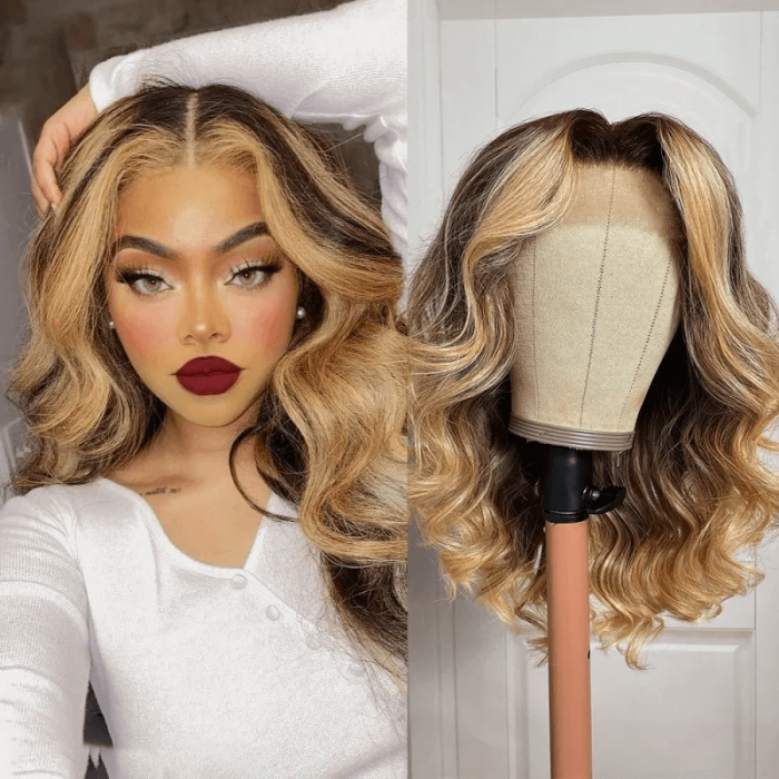 UNice Brown To Honey Blonde 13x4 Lace Front Wavy Wig With Dark Roots