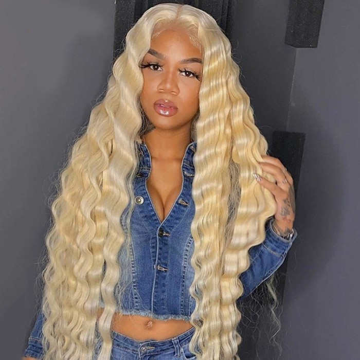 UNice 13x4 Lace Frontal 613 Blonde Deep Wave Human Hair Wigs
