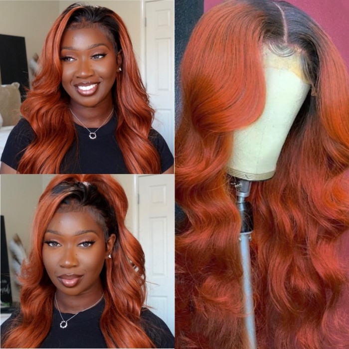 UNice Cinnamon Brunette Loose Wave 13x4 Lace Frontal Wig With Dark Roots