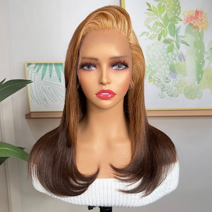 UNice Light Brown Ombre 13x4 Lace Front Shoulder Length Wigs With Layers