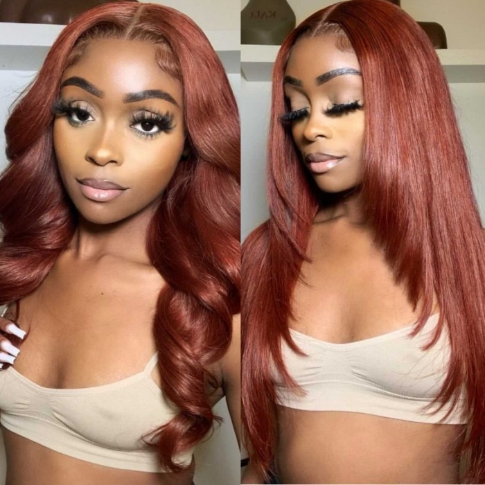 UNice Reddish Brown Pre-Colored Modern Layered Cut 13x4 Lace Front Straight Season Vibe Wig
