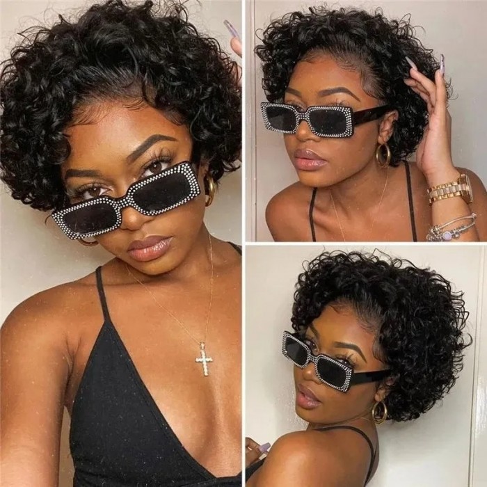 10 Inch Bouncy Curly Pixie Cut with Bangs Glueless Wig