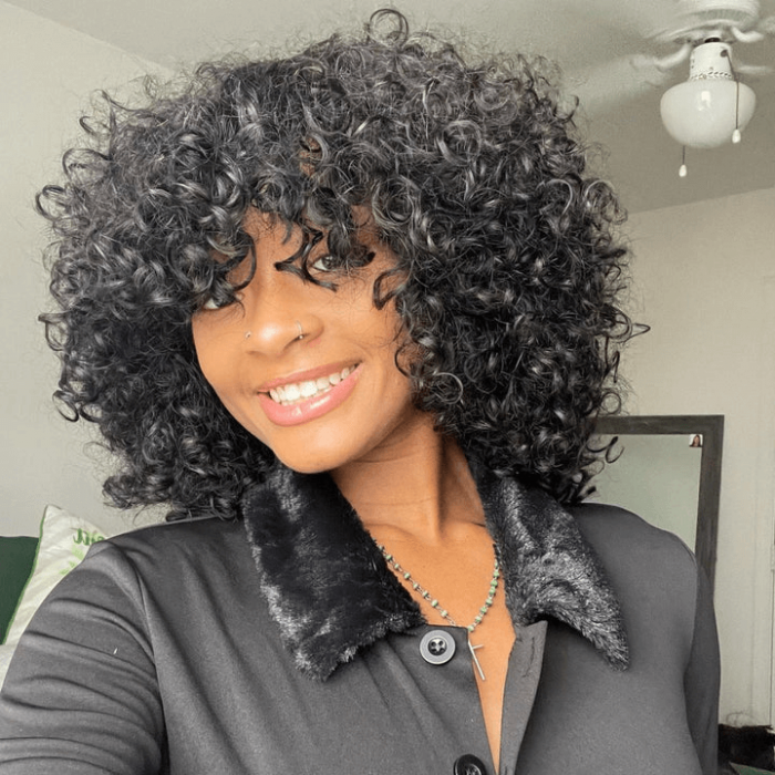 Tousled Curly Short Black wig with bang4