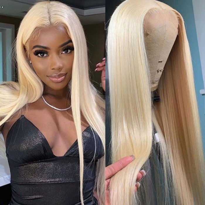 UNice 180% Density 613 Blonde Glueless Transparent Full Lace Straight Human Hair Wig