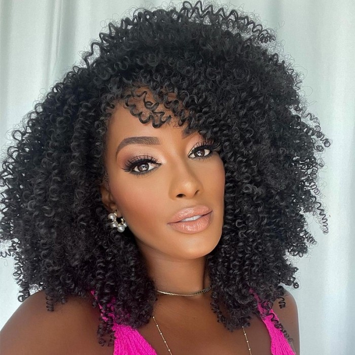 UNice Easy Install Affordable Glueless Short Afro Curly Black Machine Made Wig