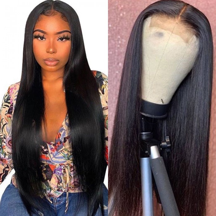 Silky Long Straight Middle Part Lace Closure Wig 150% Density Natural Hairline