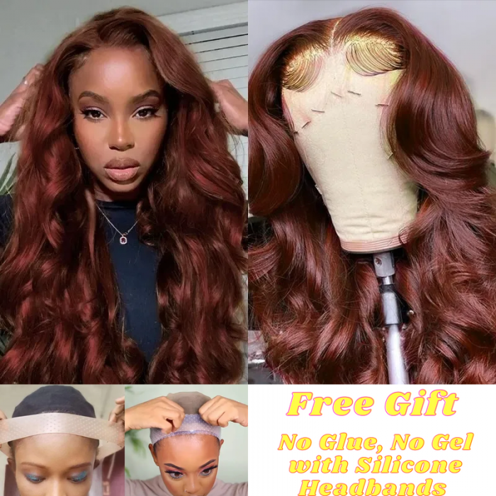 Reddish Brown Body Wave Human Hair 13x4 Lace Front Wig Color For Any Skins
