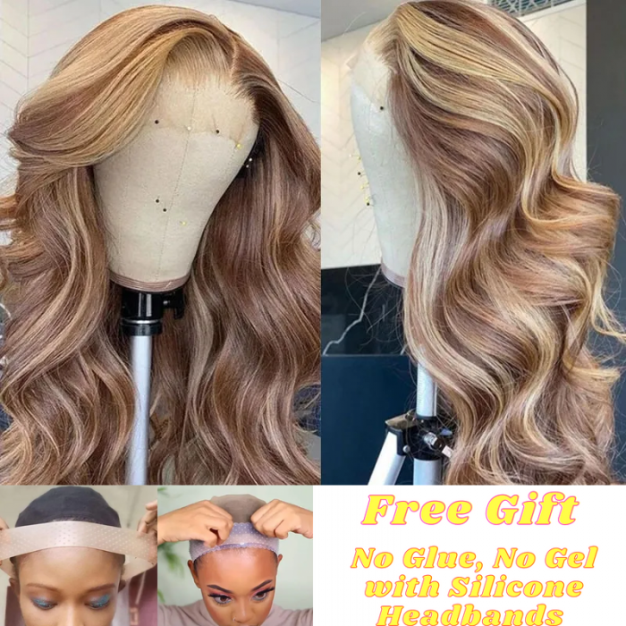 Honey Blonde Highlight 13x4 Lace Front Wigs Human Hair Body Wave Colored Wigs