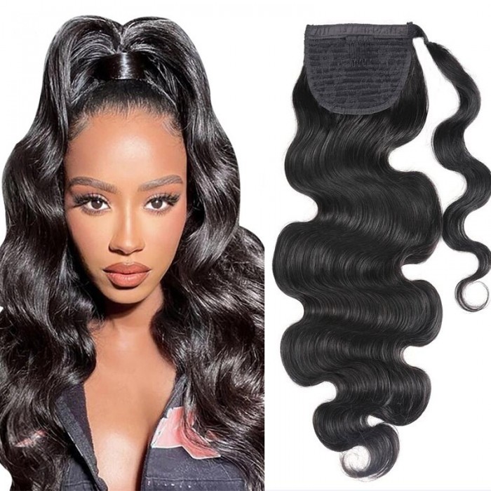 UNice Ponytail Extension Body Wave Natural Black Color  Human Hair