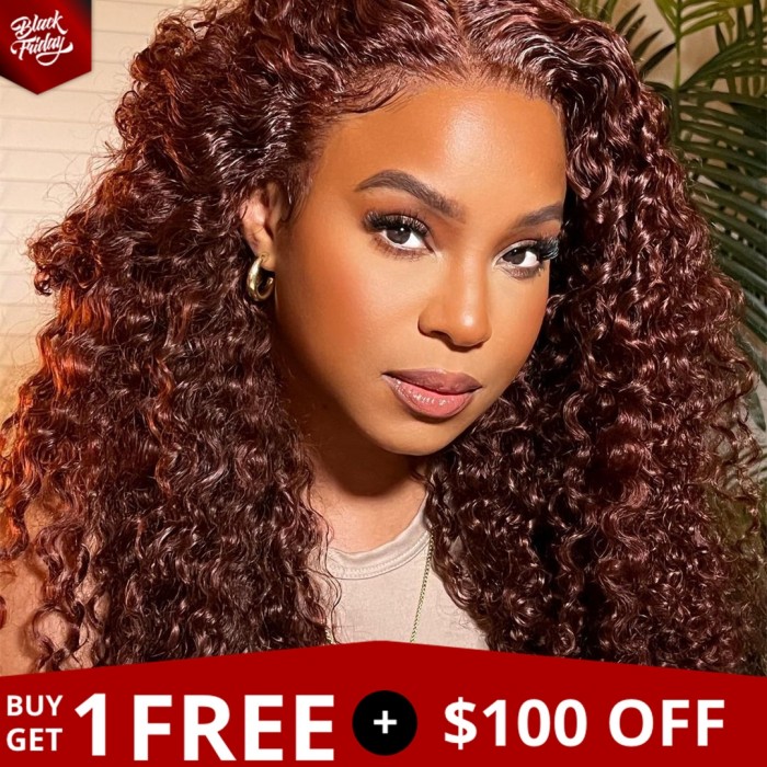 UNice Reddish Brown curly Human Hair Lace Front Wig Spring Color Copper Red 