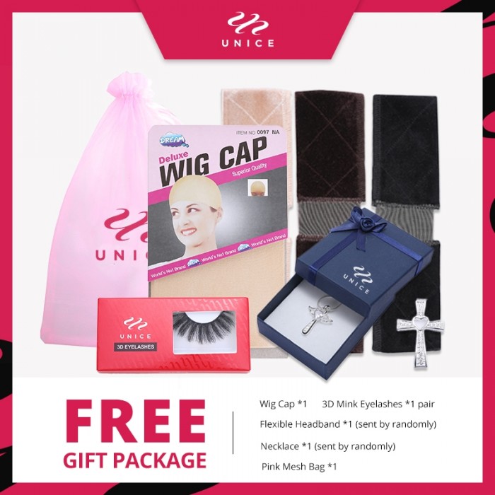 Unice FREE Gift Package : Wig cap, 3D mink Eyelashes, Wig Grip Bands , Wedding Bridal Necklace
