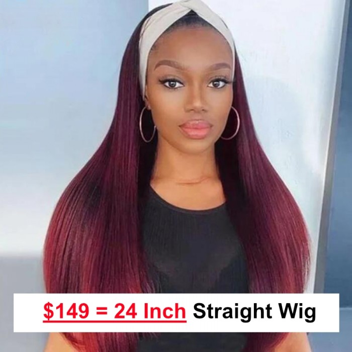 UNice Easy Install Affordable Headband Wig #99J Burgundy Red Colored Straight Human Hair Glueless Wigs