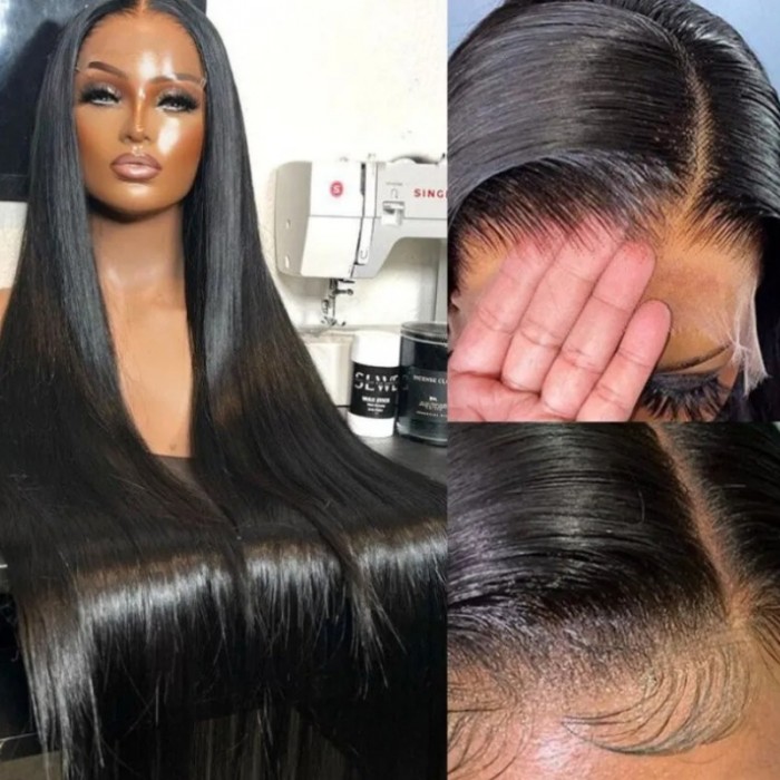 5x5 HD Lace Closure Wigs Virgin Straight Wig Pre Plucked Natural Black Human Hair Wigs for Women